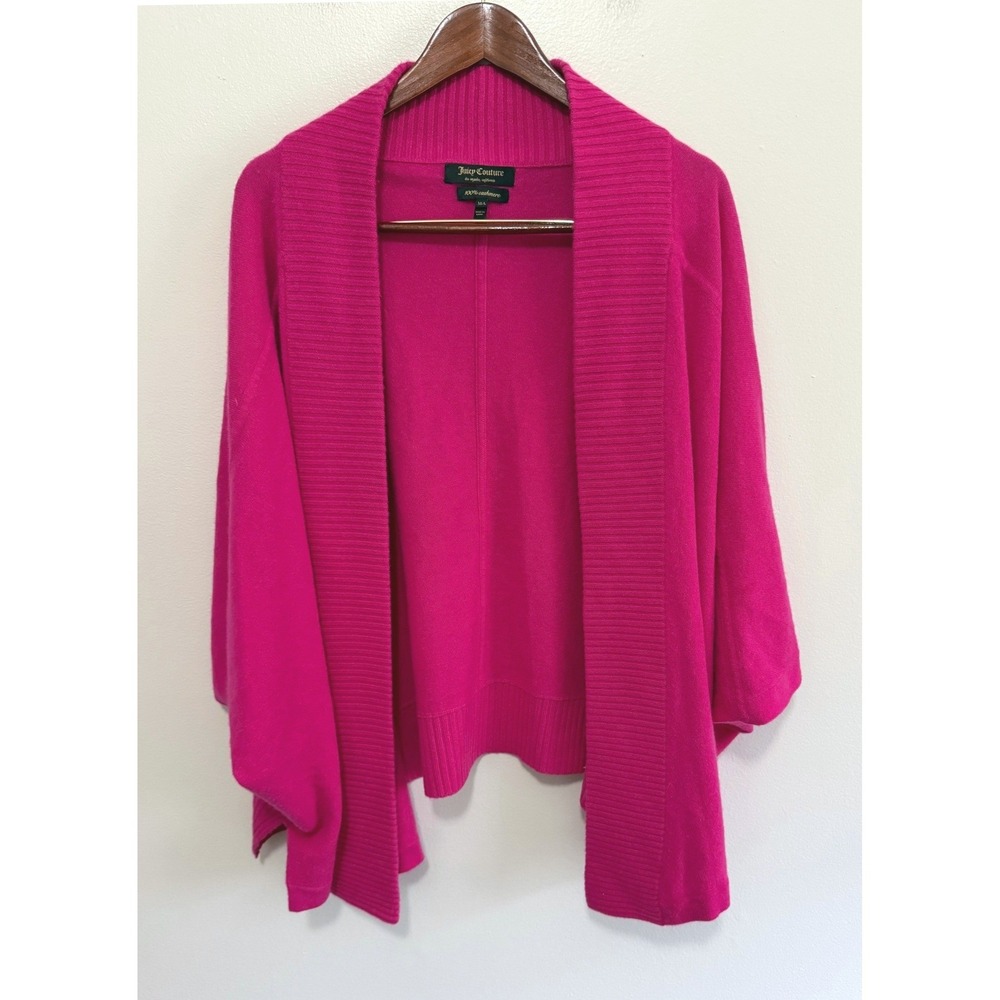Juicy Couture 100% Cashmere Fuchsia Draped Shawl Collar Open Front Cardigan M/L